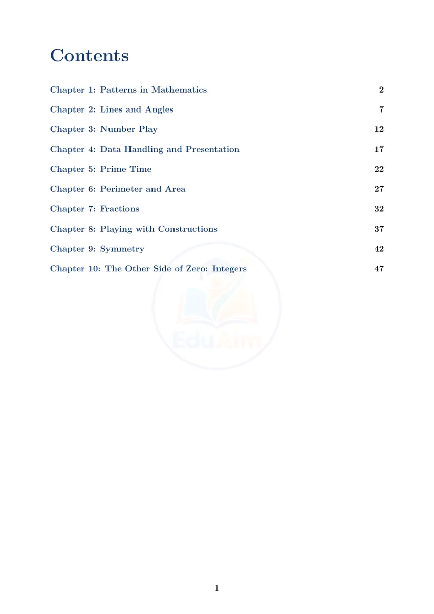 Class 6 Ganita Prakash practice book contents preview