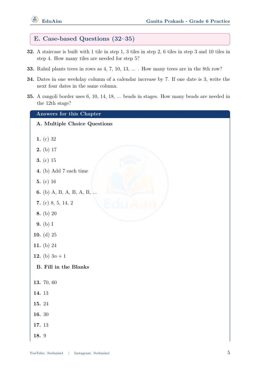 Class 6 Maths case-based questions and answers preview