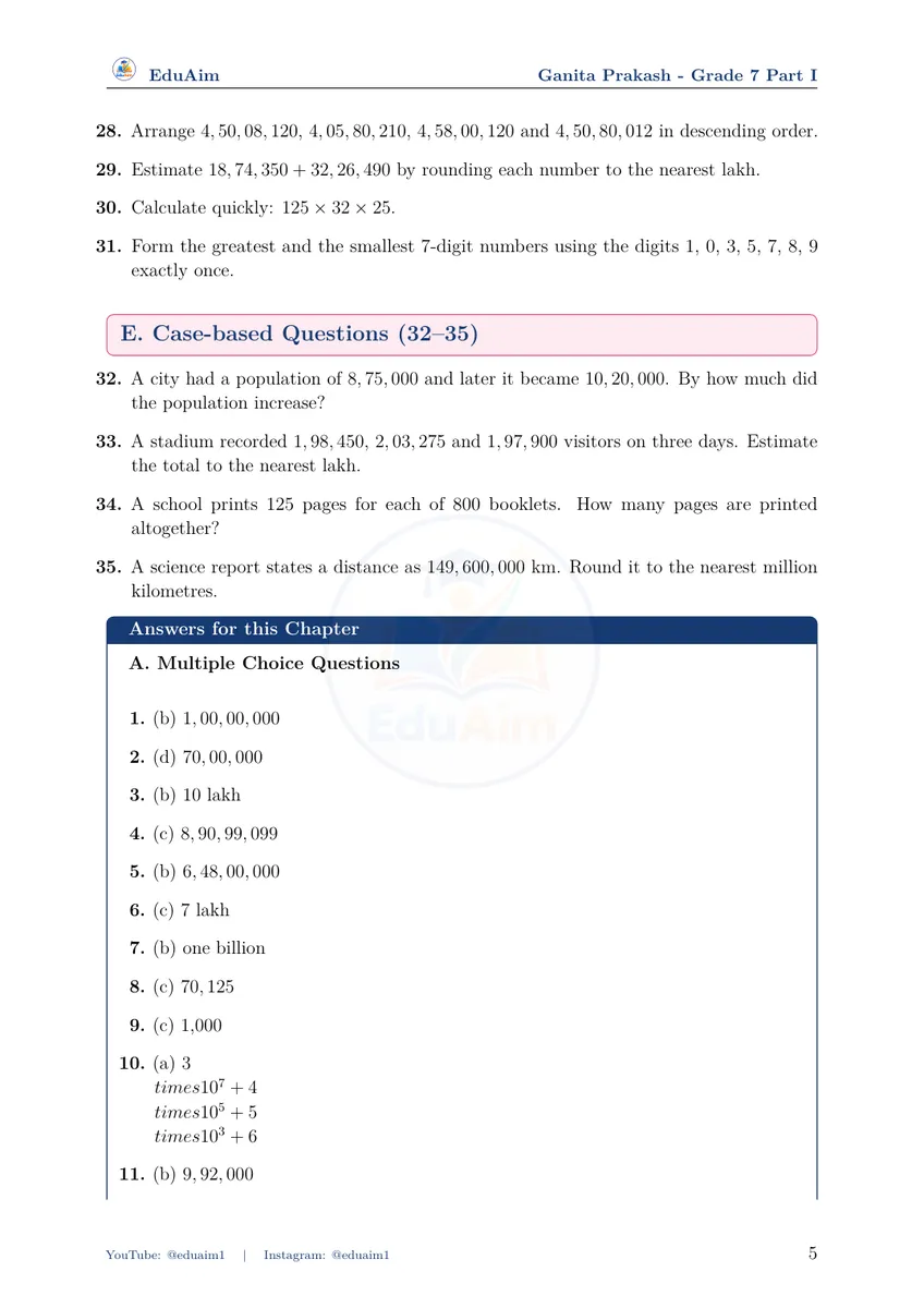 Class 7 Maths case-based questions and answers preview